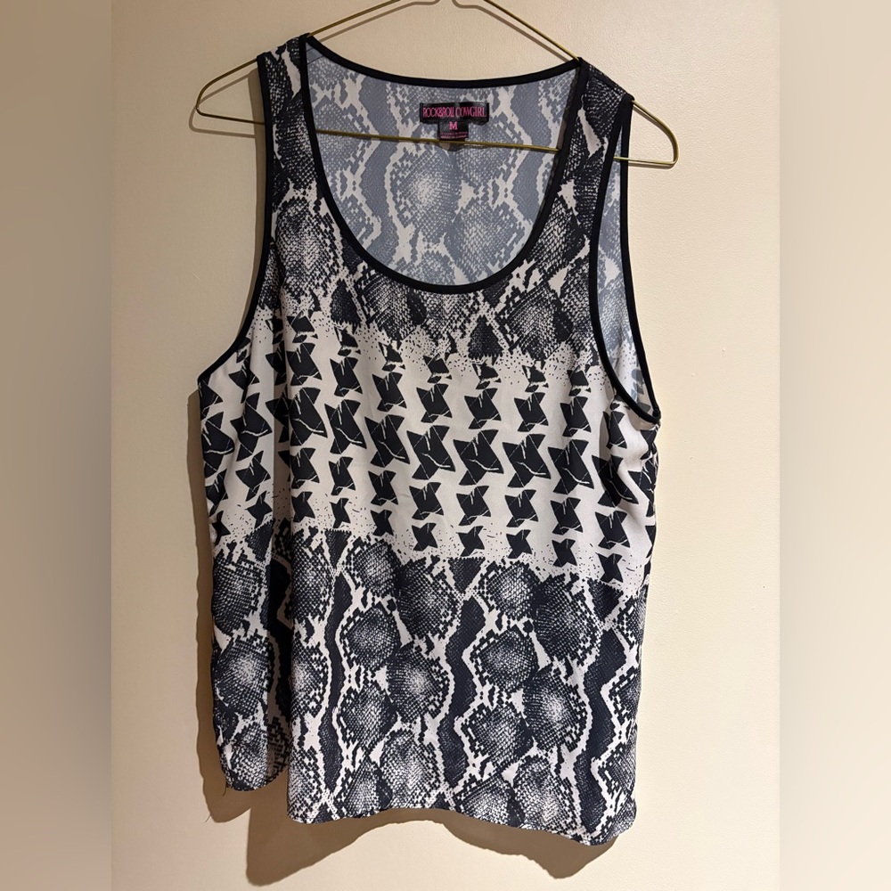 Rock & Roll Cowgirl Black and White Sleeveless Tank Top